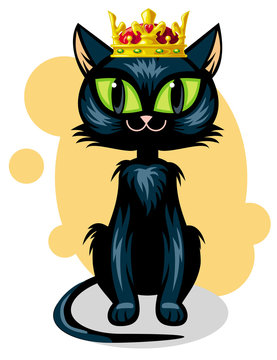 Black cat in golden crown