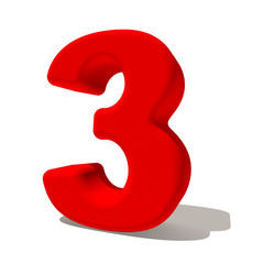 3 tre numero 3d rosso, isolato su fondo bianco