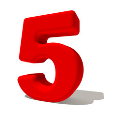 5 cinque numero 3d rosso, isolato su fondo bianco