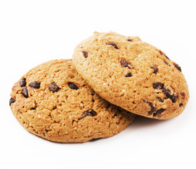 Chocolate chip cookies isolated on white background