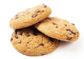 Chocolate chip cookies isolated on white background