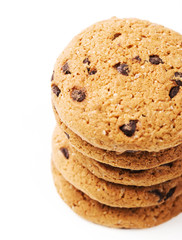 Chocolate chip cookies isolated on white background