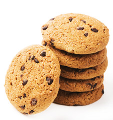 Chocolate chip cookies isolated on white background