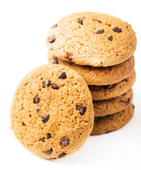 Chocolate chip cookies isolated on white background