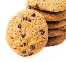 Chocolate chip cookies isolated on white background