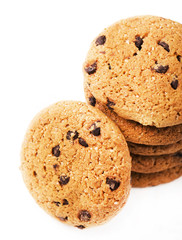 Chocolate chip cookies isolated on white background