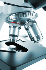 Microscope close-up, isolated on white