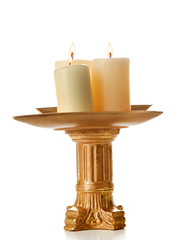 Retro candlestick with candles, isolated on white