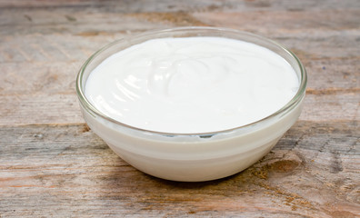 sour cream in a glass bowl