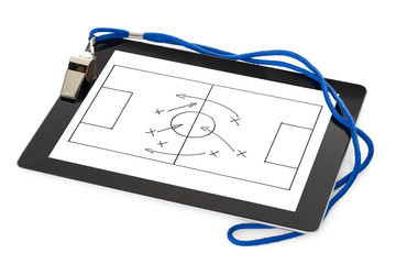 Whistle And Soccer Tactic Diagram On Digital Tablet