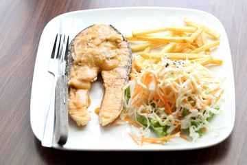 Salmon steak food for lunch