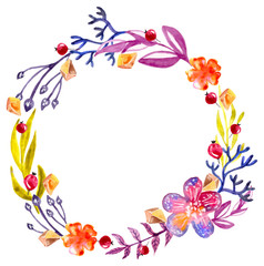 Watercolor floral frame, colorful natural illustration