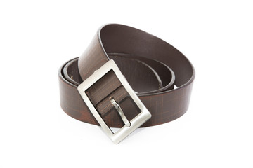 Black men leather belt isolated on white