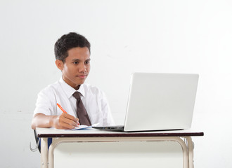Conceptual image of a man writing document in business work