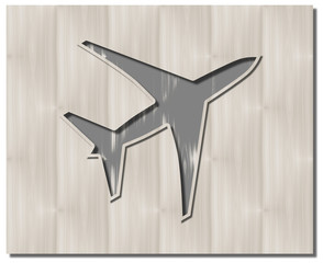 Airplane silhouette with drop shadow on wooden background