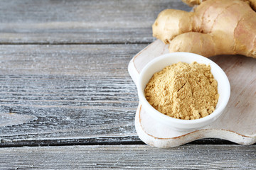 Fresh ginger powder in a bowl