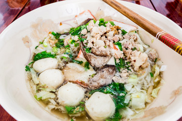 Pork noodle spicy soup thai style tom yum