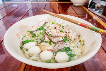Pork noodle spicy soup thai style tom yum