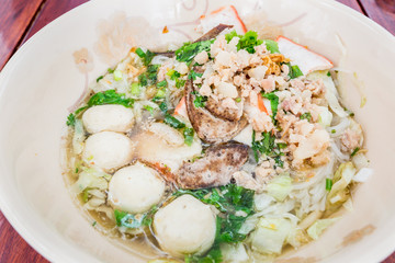 Pork noodle spicy soup thai style tom yum