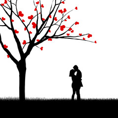 Obraz na płótnie Canvas Couple kissing near love tree
