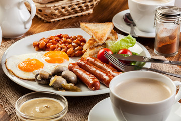 English breakfast with sausage