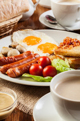 English breakfast with sausage