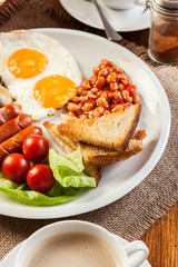 English breakfast with sausage