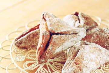 Hamantaschen cookies or hamans ears Purim celebration (jewish ho