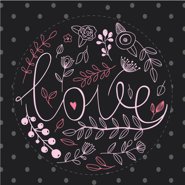 Floral nature love sign with hand drawn elements design. Flower