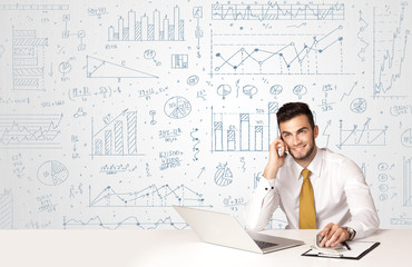 Businessman with diagram background