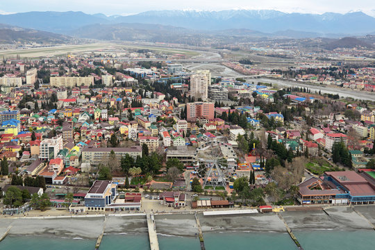 Adler district, Sochi cityscape, top view