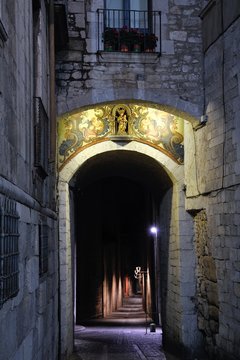 Streets of Girona, Catalonia at night