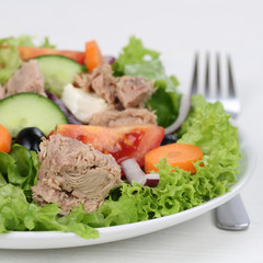 Salat mit Thunfisch auf Teller