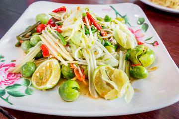 Green papaya salad Thai cuisine spicy delicious,SOM TAM.