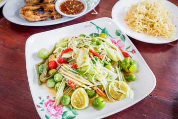 Green papaya salad Thai cuisine spicy delicious,SOM TAM.