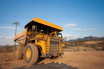 coal-preparation plant. Big yellow mining truck at work site coa