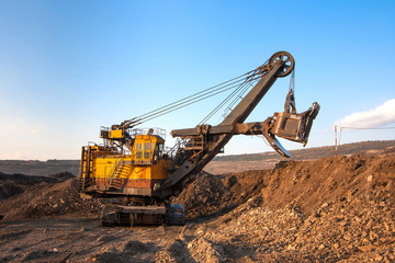 coal-preparation plant. Big yellow mining truck at work site coa