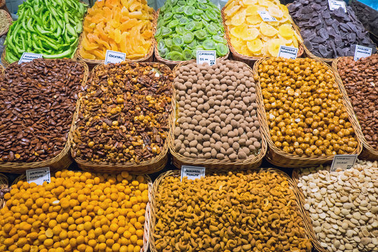 Nuts and almonds on a market