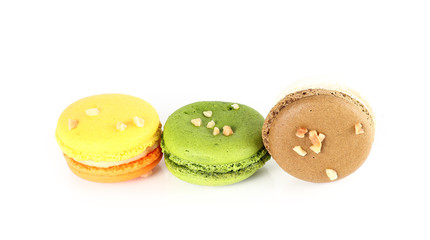 colorful macarons isolated on white backrgound