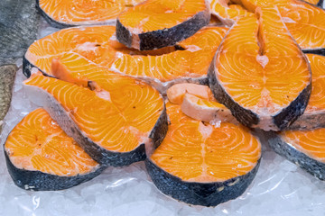 Fresh filet of salmon for sale at a market