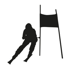 Vector silhouette of the skier passing gate