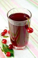 Compote cherry in glassful on tablecloth