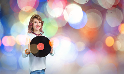 Woman with disco plate