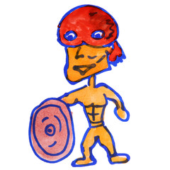 watercolor drawing kids cartoon hero on white background
