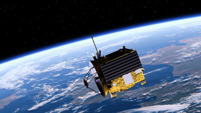 Satellite deploys solar panels. 3D Animation.
