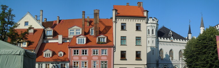 Fototapeta na wymiar Red roofs, dormers and chimneys (Riga, Latvia)