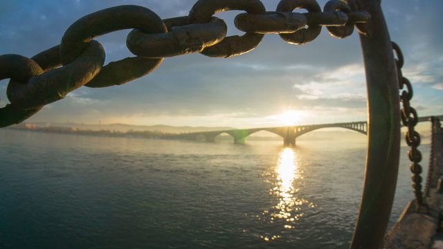 bridge over the Yenisei river, Krasnoyarsk, timelapse