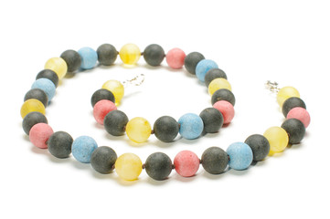 Beautiful amber necklace isolated on the white background