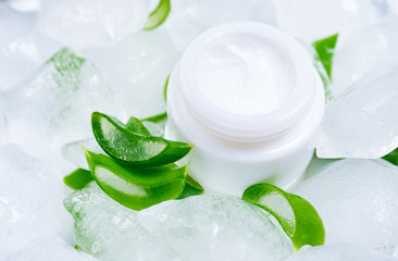 Cream with Aloe Vera cooled on ice