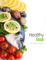 Fresh dorado fish and seafood